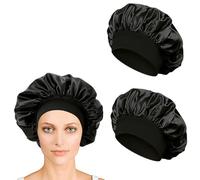 iLamvie 2 Piezas Gorro De Seda,Gorro De Seda para Dormir para Pelo Rizado con Banda Ancha Elástica para Mujeres Y Niñas, Gorro De Saten para Dormir Pelo Rizado(Negro)