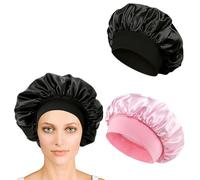 iLamvie 2 Piezas Gorro De Seda,Gorro De Seda Para Dormir Para Pelo Rizado Con Banda Ancha Elástica Para Mujeres Y Niñas, Gorro De Saten Para Dormir Pelo Rizado(Rosa+Negro)