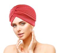 iLamvie Africano Turbante para Mujer Gorro de Nudo Pre Atado Suave Pañuelo de Cabeza Plisada de Moda Gorra de Dormi,para Dormir, Pañuelo para Dormir Suave y cómodo (Rojo)