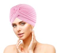 iLamvie Africano Turbante para Mujer Gorro de Nudo Pre Atado Suave Pañuelo de Cabeza Plisada de Moda Gorra de Dormi,para Dormir, Pañuelo para Dormir Suave y cómodo (Rosa)