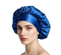 iLamvie Gorro De Seda,Gorro De Seda para Dormir para Pelo Rizado con Banda Ancha Elástica para Mujeres Y Niñas,Saten para Dormir Pelo Rizado(Azul)