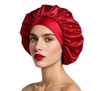 iLamvie Gorro De Seda,Gorro De Seda Para Dormir Para Pelo Rizado Con Banda Ancha Elástica Para Mujeres Y Niñas, Gorro De Saten Para Dormir Pelo Rizado(Rojo)