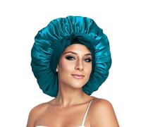 iLamvie Gorro De Seda Para Dormir,Gorro De Seda Ajustable,Gorro Saten Pelo Rizado,Gorro De Para Dormir Para Pelo Rizado Con Banda Ancha Elástica Para Mujeres Y Niñas(Azul agujero)