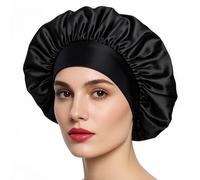 iLamvie Gorro De Seda Para Dormir, Pelo Rizado Con Banda Ancha Elástica, Negro
