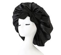 iLamvie Gorro de seda y satén ajustable, gorro suave y cómodo para dormir (negro)