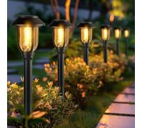 ILANCK Paquete de 12 luces solares para caminos al aire libre, luces solares para exteriores, impermeables, encendido/apagado automático, luces solares de jardín, iluminación de paisaje para patio
