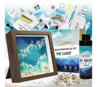 iLAND Juegos de manualidades para adultos, juego de resina UV, tema de playa, manualidades, arte de resina oceánica, ideas creativas para adultos para mujeres, juego de arte de resina (marco de color