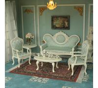 iLAND Muebles de casa de muñecas victoriana en miniatura con accesorios a escala 1/12 para sala de estar, juego vintage de 8 piezas (blanco y verde)