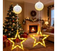 ILantule 2PCS Cortina Luces Navidad,Cortina de Luces con Estrella a Pilas,Estrella Luces para Interior Exterior Fiesta,Navidad Decoración - Estrellas