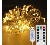 ILantule Luces LED USB, Luces de Hadas Decorativas LED, 10M 100LED Luces de Hadas USB, con Control Remoto, 8 Modos, para Navidad en Interiores y Exteriores, Fiestas, Bodas, Amarillo Cálido