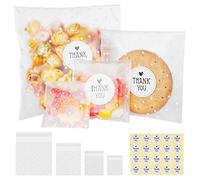 ilauke 300 Bolsas de Celofán Transparentes con Puntos Blancos + 300 Pegatinas, Bolsas de Galletas de 4 Tamaños para Galletas Dulces Chocolate Pasteles Piruletas