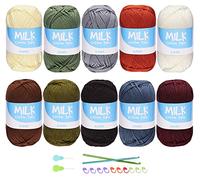 ilauke 50 g x 10 Colores Hilo para Tejer a Crochet,Hilo de Ganchillo Multicolor de Lana Acrílica con 2 Agujas de Ganchillo de 4 mm y 5 mm y Enhebrador,Marcas de Punto para DIY y Tejido a Mano