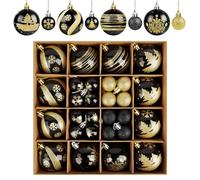ilauke Bolas de Navidad, 44 unidades, plástico negro y dorado, 3 y 6 cm, bolas de Navidad para árbol de Navidad, fiestas, hogar, bodas, decoraciones navideñas