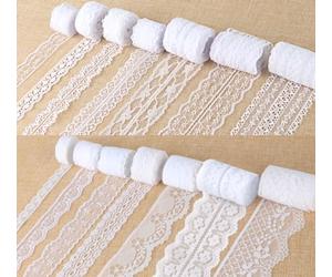 ilauke Cinta de encaje blanca de 46 yardas, 14 rollos de adornos de encaje vintage de 0.6 a 2.1 pulgadas con patrones surtidos para costura, manualidades, cinta de flores, 3.28 yardas cada uno