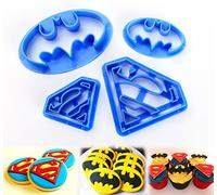 ilauke Cortadores de Galletas Moldes de Repostería Superman Batman Superheroes para Decoración de Pastel Cookie Fondant, 4 Piezas