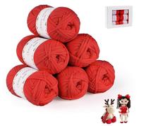 Ilauke Crochet Algodón Rojo - 6x50g Ovillos para Principiantes, Hilo Grueso Visible, Mezcla de Algodón y Nailon para DIY y Tejer a Mano