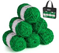 ilauke Hilo de chenilla de 6 x 50 g, lana gruesa de chenilla suave, hilo de ganchillo para tejer con bolso de mano, ropa, mantas, bolsas, bricolaje, verde