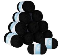 ilauke Hilo de ganchillo 12 x 50 g, lana negra, suave, 100% acrílico, para tejer y ganchillo, 5 hilos, antipilling, lavable a máquina para amigurumi, gorros y bufandas (negro)