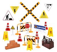 Ilauke Juego de 24 piezas con señales de tráfico en miniatura, juego de Navidad completo para decoración de casa de muñecas, ladrillos ABS en caja de regalo