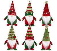 ilauke Juego de 6 duendes de Navidad, decoración navideña, géndulos de Papá Noel, decoración navideña, géndulos de peluche para decoración de mesa de Navidad, rojo y verde (20 cm x 7 cm)