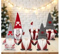 ilauke Juego de 6 figuras de duendes navideños, decoración navideña, duendes de Navidad, accesorios para decoración de Navidad, para el hogar, cocina, rojo y gris