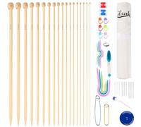 ilauke Juego de 70 agujas de tejer de bambú, 18 pares de agujas de tejer de madera de una sola punta de 2 a 10 mm, kit de tejer para principiantes y adultos, con 33 accesorios de tejer