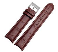 ILAZI Banda de reloj de cuero genuina para la pulsera Ciudadana Seiko Curva Curve Fin de cuero negro Corias de color marrón azul(Brown silver)