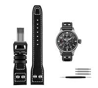 ILAZI Banda de reloj de los remaches de cuero genuino para IWC Big piloto Spitfire Cow Cowide Pleging Buckle Watch Men Strap 21 mm 22 mm(Black black clasp,22mm)