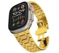 ILAZI Correa de acero inoxidable para Apple Watch Ultra 2 Band 49 mm 45 mm 44 mm 42 mm, correa de metal con cierre plegable para Apple Watch Series 9 8 7 6 5 4 3 2 1 Ultra/Ultra 2 Men(Frosted Gold)