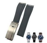 ILAZI Correa de reloj de goma de 20mm apta para IWC Mark Omega Seamaster 300 AT150 correa de reloj de goma con eslabones metálicos Correa deportiva con extremo curvado(Gray)