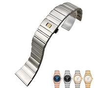 ILAZI Correas de reloj de acero inoxidable de 15mm, 17mm, 18mm, 23mm y 25mm, correa de reloj con hebilla plegable para Omega pulsera Double Eagle Constellation(Silver,23mm-9.5mm)