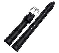 ILAZI Para cualquier banda de reloj de cuero de marca para niñas y alumnos de grano de cocodrilo Band 10 12 14 16 18mm Negro marrón rojo blanco Correa azul(Black-silver pin,12mm)