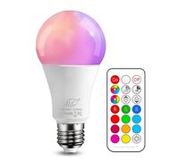 iLC E27 Bombilla LED con cambio de color, bombilla RGB con mando a distancia 900lm 6000K Blanco, modos dinámicos con función de temporizador, para dormitorios y fiestas (1 unidad)
