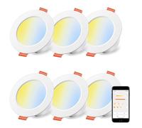 iLC Inteligente Foco Empotrable LED Bluetooth 10W (equivalente a 80W), Compatible con Alexa (se necesitan dispositivos Echo), Ø95-110mm, 2700K-6000K Downlight Plafón Luz de Techo (6 unidades)