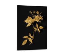 Ilcargoa 1 póster floral de flora dorada sobre negro (1) lienzo para decoración de pared, oficina, hogar, regalos de 20 x 30 cm