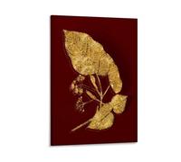 Ilcargoa 1 póster floral de flora dorada sobre rojo para decoración de pared de oficina o hogar, regalo de 20 x 30 cm