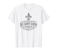 Île Saint-Louis Paris Francia Ornate Flor de lis Negro Impresión Camiseta gráfica económica
