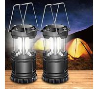 ILEEDear Paquete de 2 linternas LED para acampar, lampara camping, kit de supervivencia para huracanes, emergencias, tormentas, apagones (negro, plegable)