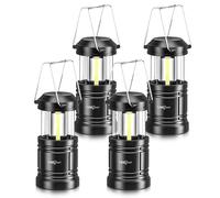 ILEEDear Paquete de 4 linternas LED para acampar, lampara camping, kit de supervivencia para huracanes, emergencias, tormentas, apagones (negro, plegable)