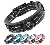 ilFindYou Collar AirTag mejorado para perro con soporte, collar reflectante impermeable para perro con acolchado cómodo ampliado y hebilla de metal ultra duradera, ajustable para tamaño mediano (negro