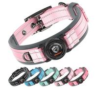 ilFindYou Collar AirTag mejorado para perro con soporte, collar reflectante impermeable para perro con acolchado cómodo ampliado y hebilla de metal ultra duradera, ajustable para tamaño mediano (rosa