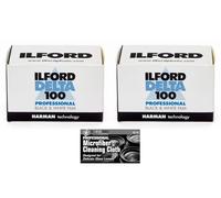 Ilford Delta 100 - Película negativa profesional en blanco y negro (rollo de película de 35 mm, 36 exposiciones) - Paquete de 2 con paño de limpieza
