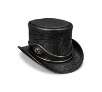 ILHAN LUXURY Premium Gothic Steampunk Top Hat Crocodile Embossed Leather Reptile Eye Cosplay Cap for Men and Women Black