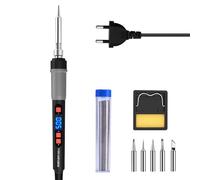 ILIBILIB soldador de estaño, 90 W LCD con temperatura digital ajustable de 180-500 °C con modo de suspensión automática, kit soldador estaño 5 puntas de repuesto, soporte, alambre de soldadura