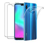 iLieber Huawei P20 Lite Fund Cristal Templado, [2 Pack] Vidrio Templado Screen Protector,Suave TPU Transparente Gel Silicona Anti-caída Anti-arañazos Protectora Carcasa para Huawei P20 Lite