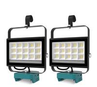 ILIKEPOW 2 lámparas LED con batería para Makita 18 V, 60 W 4500 lm, lámpara de trabajo portátil con 2 cargas USB y cabezal giratorio de 140° para obras, garajes, camping, emergencias (sin batería)