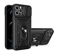 ILING Billetera Funda para OPPO A5M / OPPO A5 5G/4G, Ultradelgado Mate Dura PC Carcasa Antigolpes Silicona Cubierta con Tarjetero, Anillo Soporte, Tapa Cámara Deslizante (Negro)
