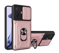 ILING Billetera Funda para Xiaomi 11T Pro 5G / Xiaomi 11T 5G, Ultradelgado Mate Dura PC Carcasa Antigolpes Silicona Cubierta con Tarjetero, Anillo Soporte, Tapa Cámara Deslizante (Oro Rosa)