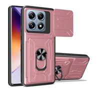 ILING Billetera Funda para Xiaomi 15T Pro 5G, Ultradelgado Mate Dura PC Carcasa Antigolpes Silicona Cubierta con Tarjetero, Anillo Soporte, Tapa Cámara Deslizante (Oro Rosa)
