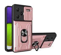ILING Billetera Funda para Xiaomi Redmi Note 13 Pro+ 5G/Plus 5G, Ultradelgado Mate Dura PC Carcasa Antigolpes Silicona Cubierta con Tarjetero, Anillo Soporte, Tapa Cámara Deslizante (Oro Rosa)